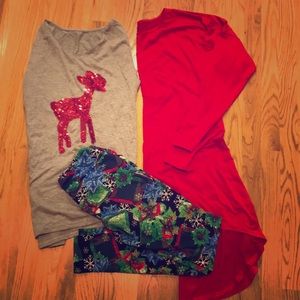 Lularoe Christmas leggings size o/s + FREE tunics!